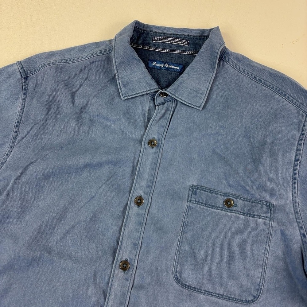 Tommy Bahama Shirt Mens XL Blue Tencel Lyocell Denim Long Sleeve Button Up